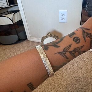 Sterling etched Silver Floral Bangle Bracelet